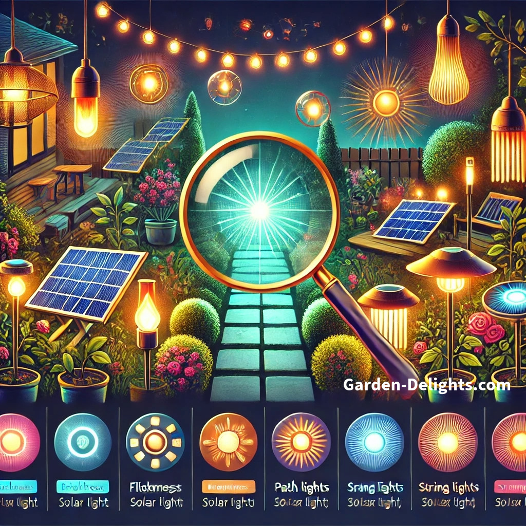  Comparing solar flickering flame lights with other solar lights cartoon image with magnifying glass.